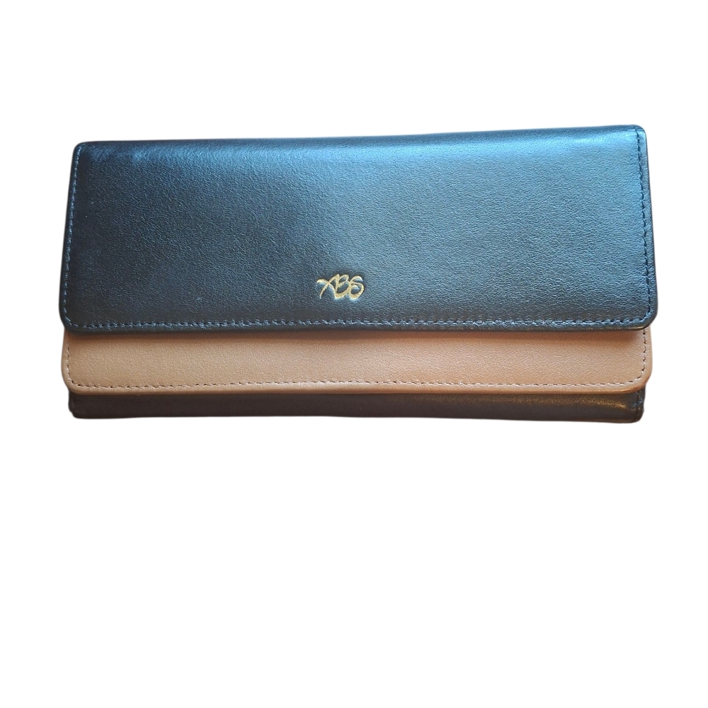 Xbs (Always Be Secure) Black/Tan Leather Tri-Fold Wallet